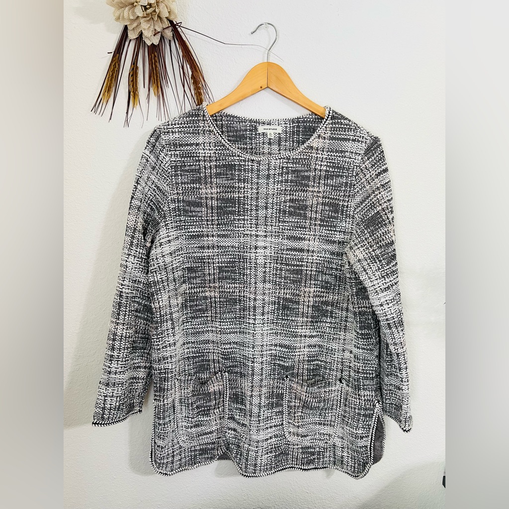 Max Studio Tweed Long Sleeve Pocket Tunic Top Size Xl